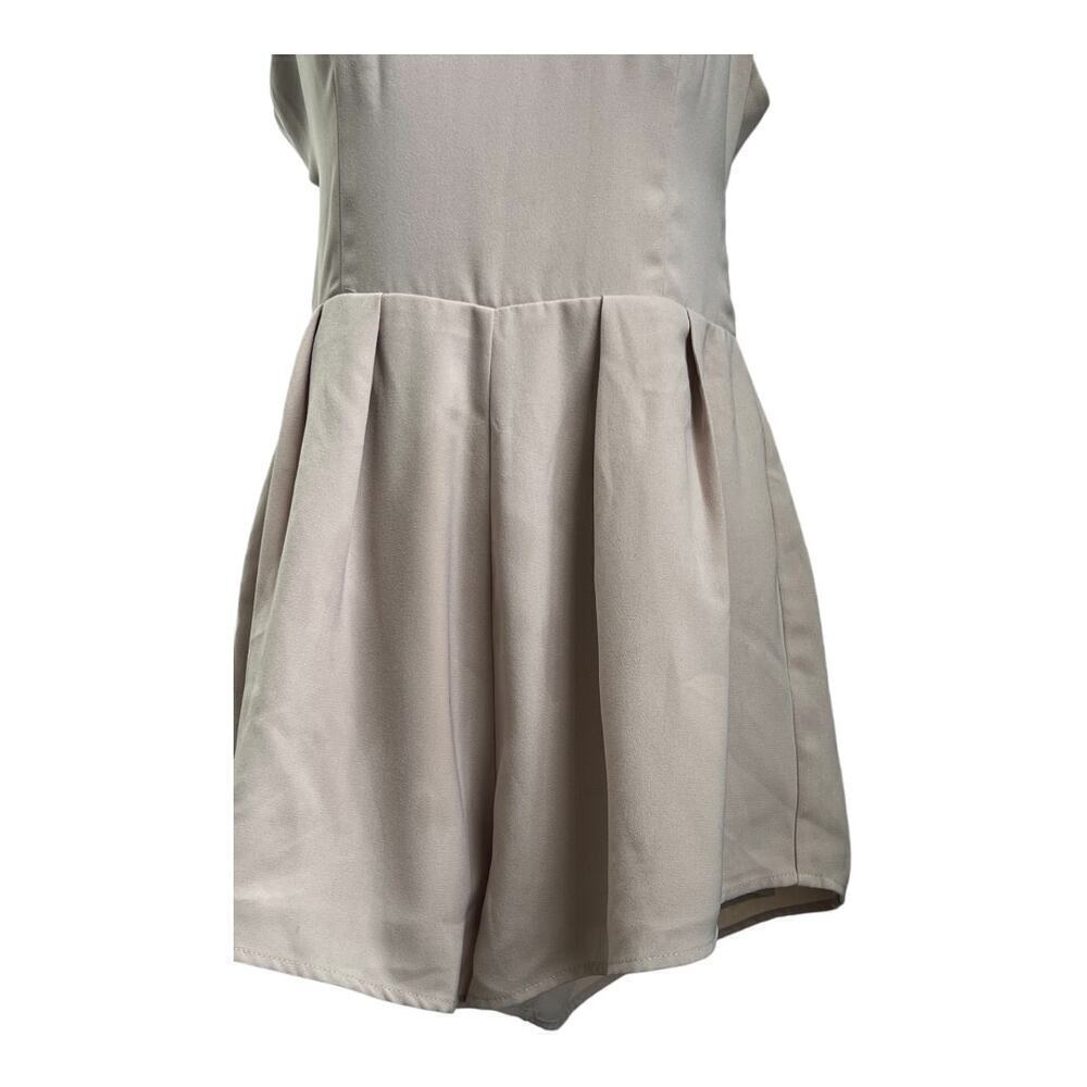 Tan Halter Neck Romper | Flowy Neutral Playsuit - Picture 5 of 11